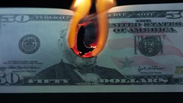 Burning dollar, global financial crisis and inflation, concept — ストック動画