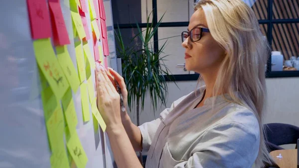 Gestión de proyectos y planificación de horarios, concepto. Una mujer joven —  Fotos de Stock