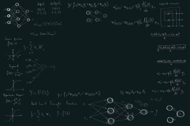 Formüller ve diyagramlar bilgisayar bilimi ve veri bilimi, nöral ağ şemaları ve hesaplama formülleri