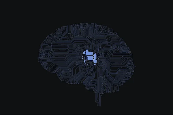 Τεχνητή νοημοσύνη, νευρωνικά δίκτυα με τη μορφή τσιπ, εγκέφαλος υπολογιστή με τη μορφή ανθρώπινου εγκεφάλου, — Διανυσματικό Αρχείο