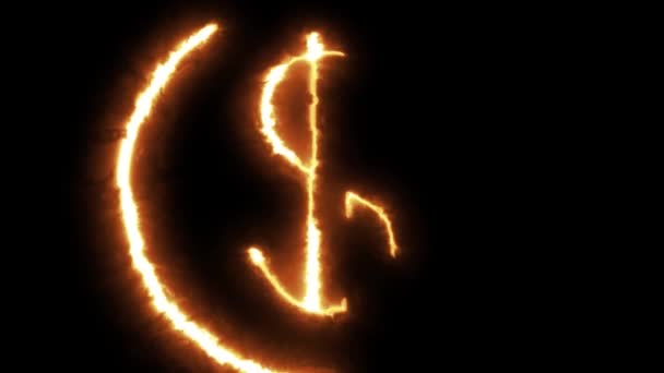 Signo de dólar en llamas en la dinámica de un negro — Vídeo de stock