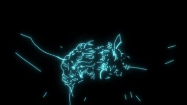 İnsan beyninin yapısı, konsept. Parlak neon çizgiler