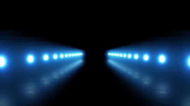 Bewegende futuristische tunnel met neonverlichting, startbaan, — Stockvideo