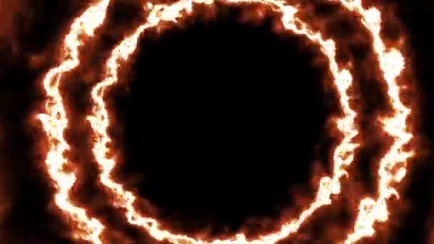 動的抽象トンネル。火の輪、燃える輪が動いている — ストック動画