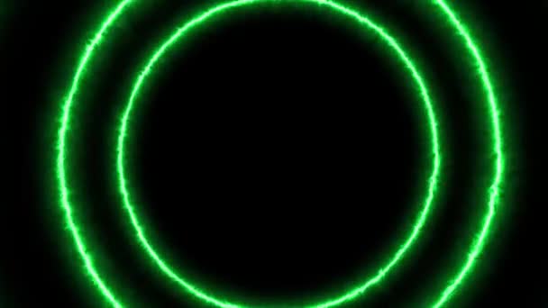 動的抽象トンネル。緑の輝きの円が動いている — ストック動画