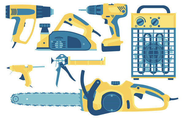 Set of tools for construction and repair in flat style. Vector