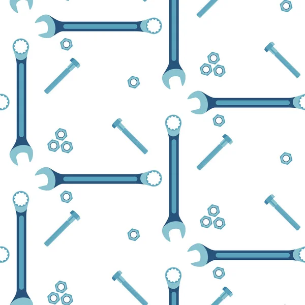Seamless pattern of spanners, bolts and nuts on a white background — ストックベクタ