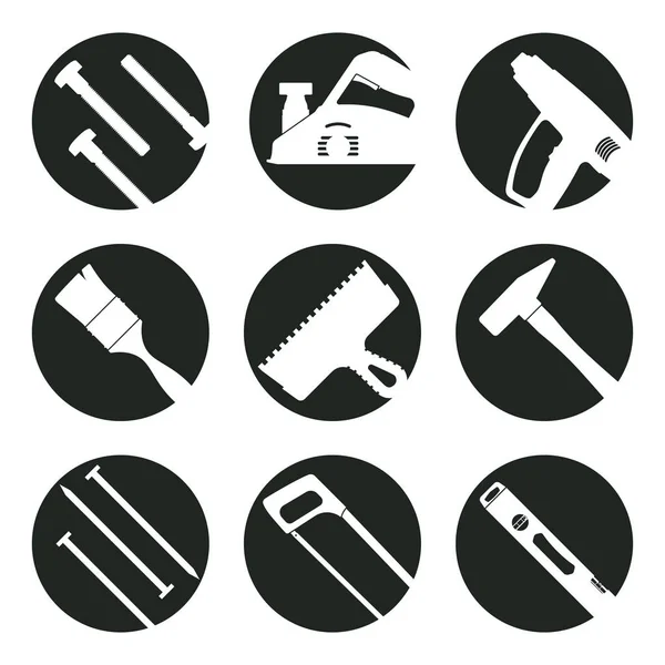 Work Tools. 9 monochrome vector icons set for site. — Stock Vector