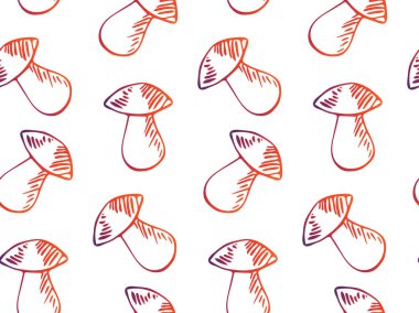 Kusursuz desenli el çizimi beyaz arka planda mantarlar