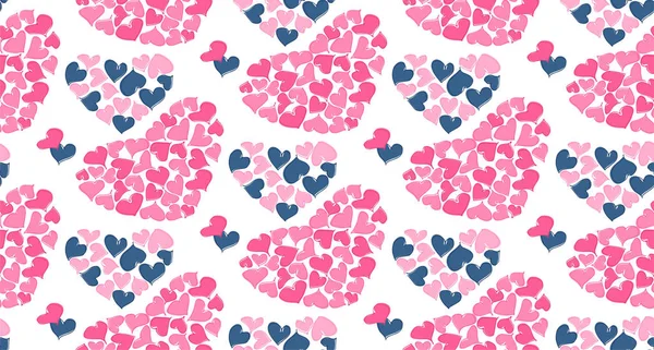 Rode en roze harten achtergrond. Valentijnsdag naadloos patroon. — Stockvector