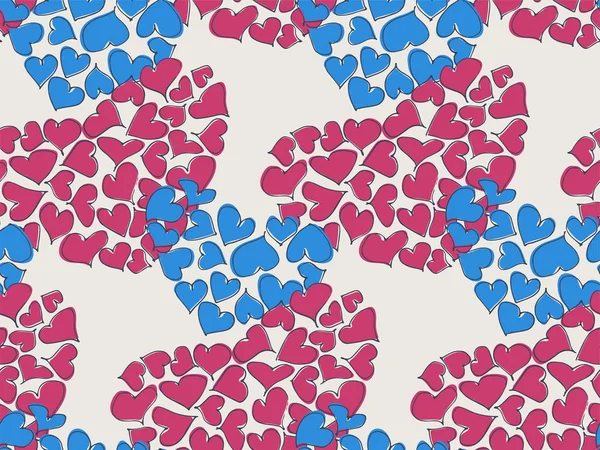 Red and blue hearts background. Valentines Day seamless pattern. — ストックベクタ