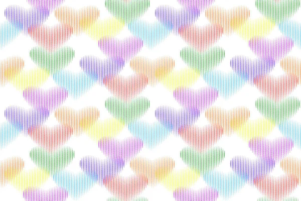 Arco iris color punto corazones patrón sin costuras. Día de San Valentín vector — Archivo Imágenes Vectoriales