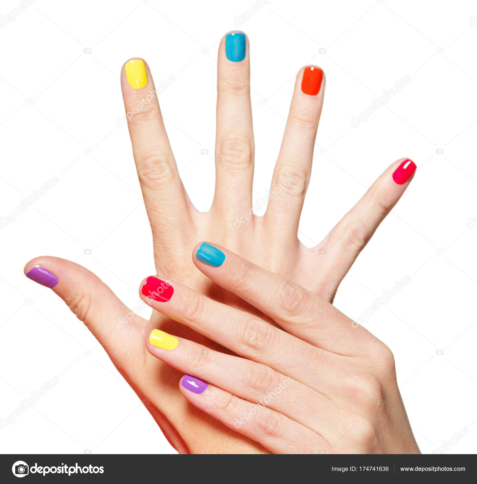 Closeup Female Hands Multicolor Nails White Background Stock Photo Image By C Valuavitaly
