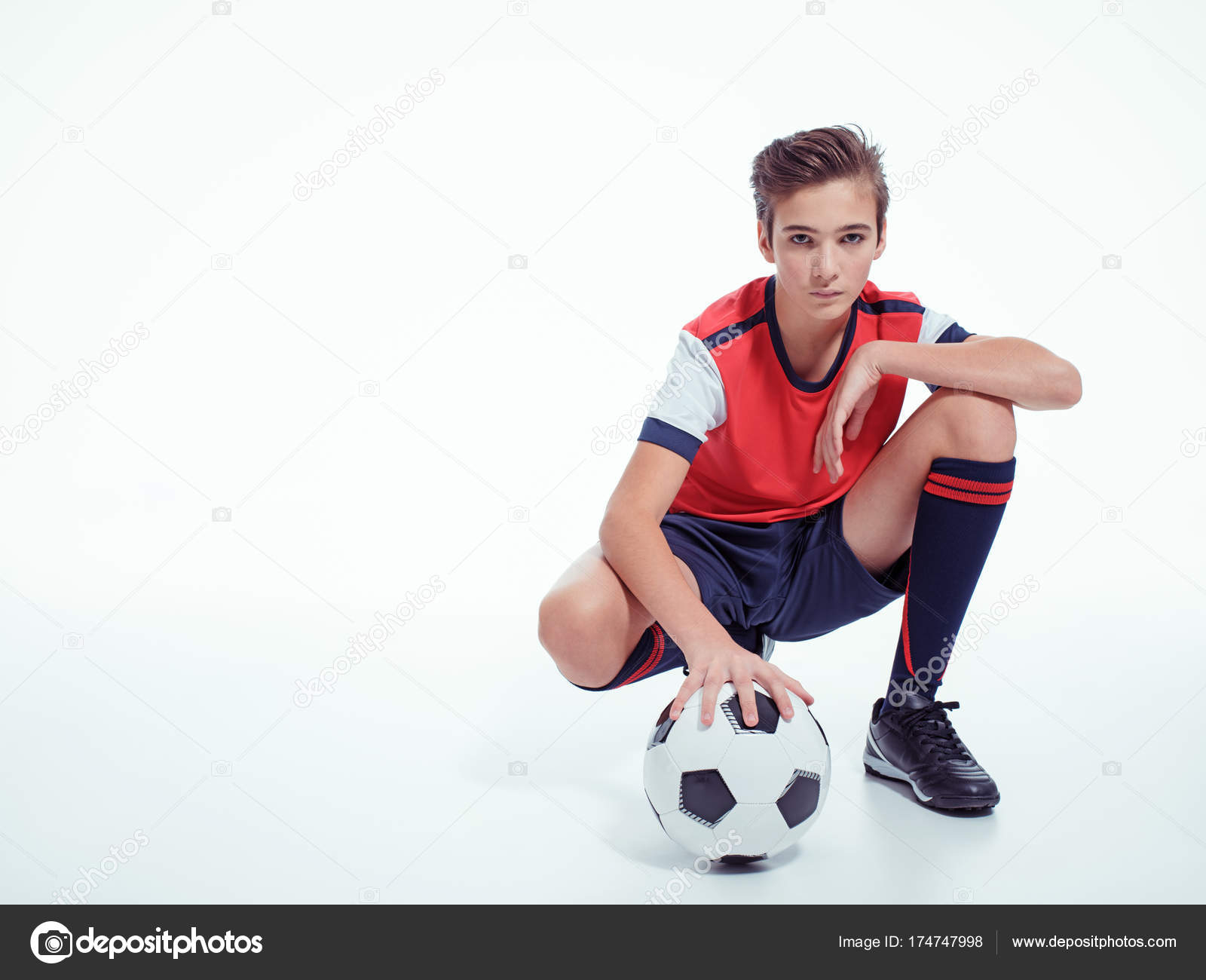 Boy In Sportswear Holding Soccer Ball Stock Photo By C Valuavitaly