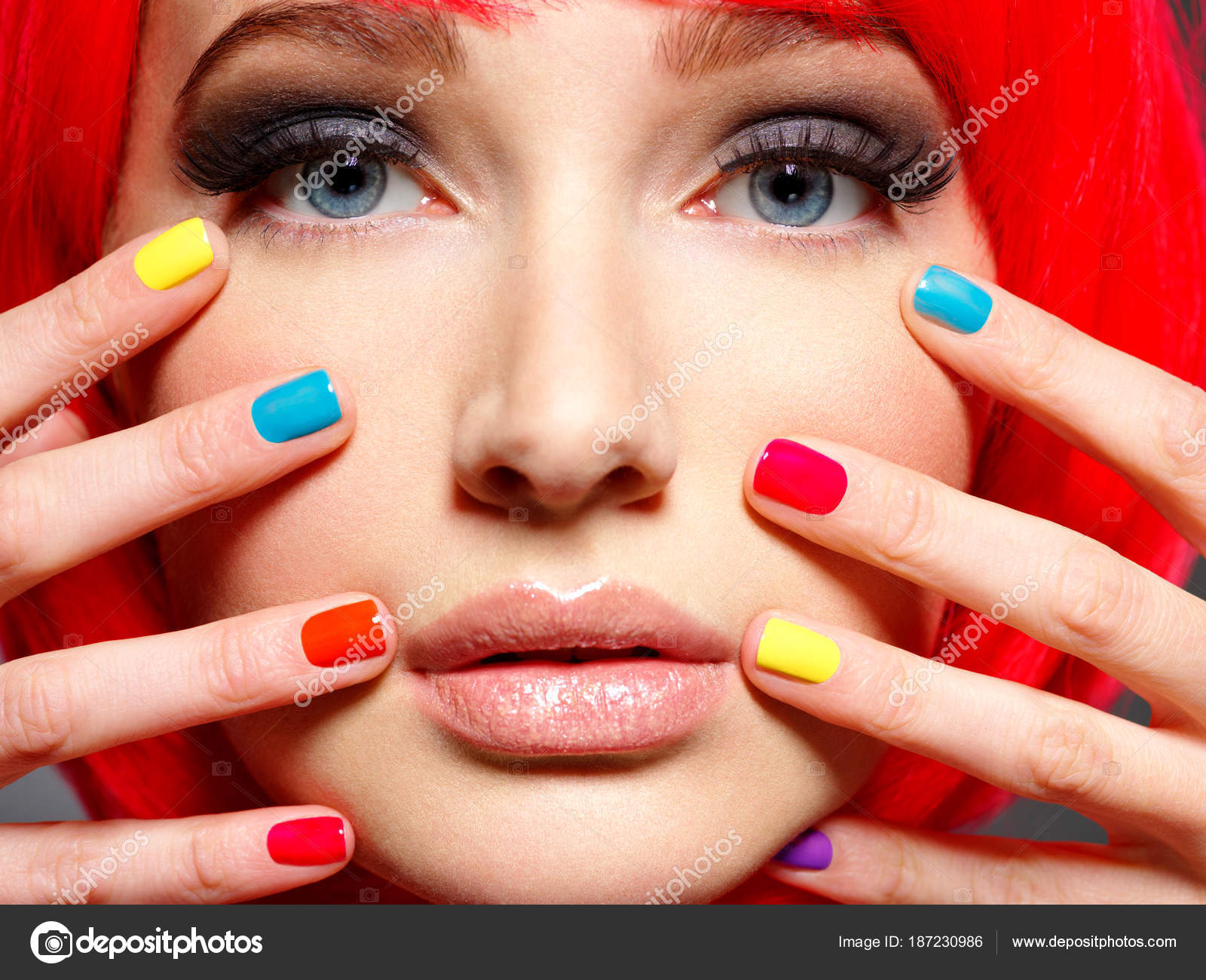 Girl With Bright Multicolor Nails Stock Photo Image By C Valuavitaly