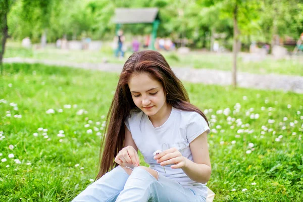 Loves, does not like, fortune-telling on a daisy — Stock Photo, Image