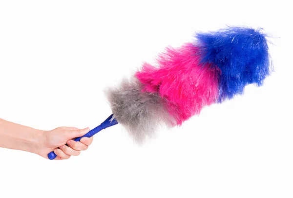 Woman hand holding soft duster — Stock Photo, Image