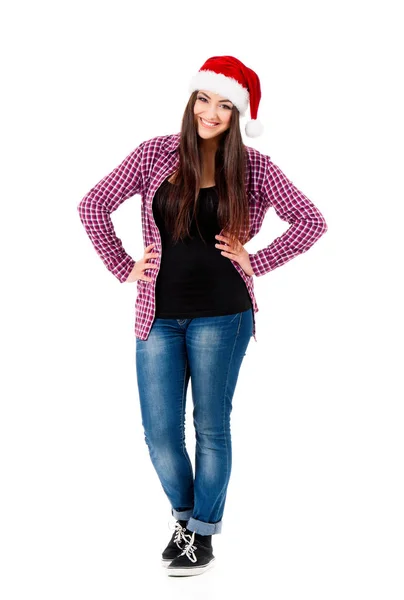 Menina usando chapéu de Papai Noel — Fotografia de Stock