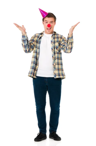 Muž s nosem klaun — Stock fotografie