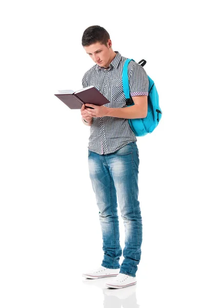 Dospívající chlapec s batohem a Poznámkový blok — Stock fotografie