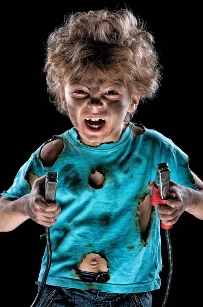 Little electrician over black — Stock Photo, Image