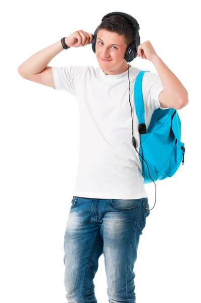 Student boy with headphones — Stock Photo, Image