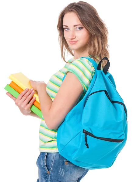 Student tjej med ryggsäck — Stockfoto
