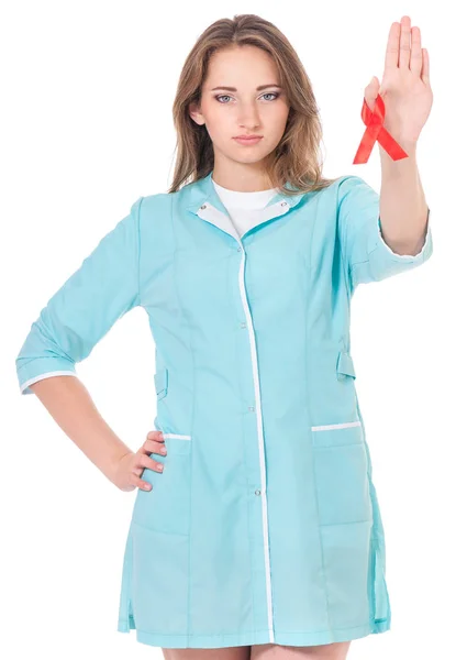 Female doctor on white — Stock Photo, Image