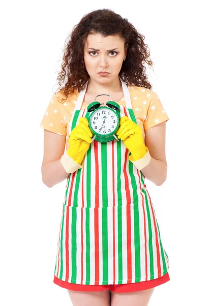 Housewife with cleaning supplies — Stock Photo, Image