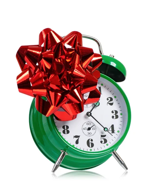 Alarm clock with red bow — Stock Photo, Image