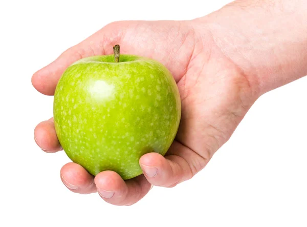 Ruka s zelené jablko — Stock fotografie
