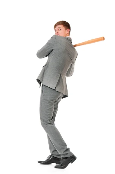 Homem com bastão de beisebol de madeira — Fotografia de Stock