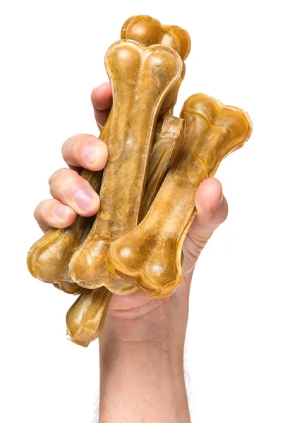 Hand with dog bone — Stock Photo, Image