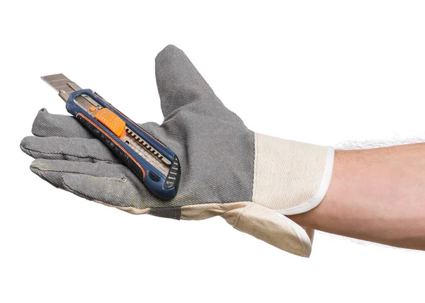 Hand with glove and knife — Stock Photo, Image