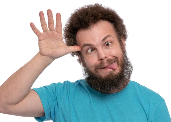 Crazy bearded man emotions and signs — Stock Photo, Image