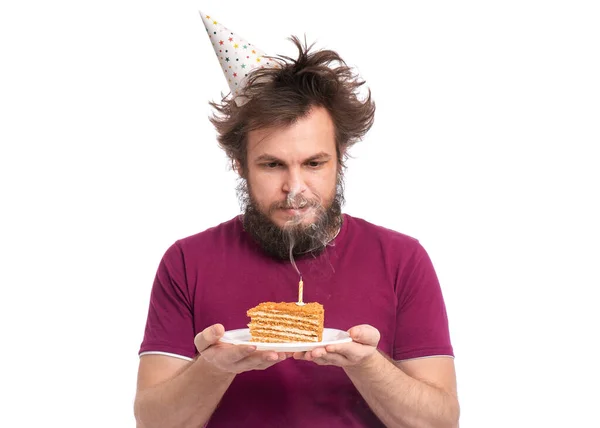 Doğum Günü Şapkası Komik Saç Kesimi Ile Crazy Sakallı Adam — Stok fotoğraf