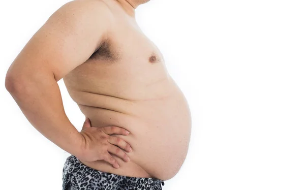 Hombre Gordo Con Gran Vientre Aislado Sobre Fondo Blanco — Foto de Stock