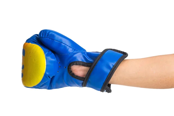 Hand Mit Blauem Boxhandschuh Isoliert Auf Weißem Hintergrund — Stockfoto