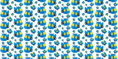 Kauçuk oyuncağın kusursuz deseni Beyaz üzerinde mavi helikopter