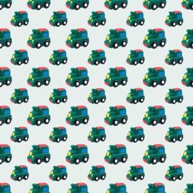 Beyaz üzerinde kusursuz lastik oyuncak yeşil tren deseni
