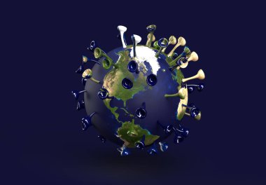 Dünya 'nın 3D gerçekçi canlandırması Coronavirus gibi temsil ediliyor.