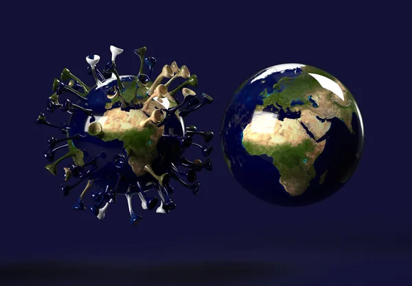 Візуалізація Землі Зосереджена Іспанії Космічним Прапором Іспанії Коронавірусом Поверхні — стокове фото