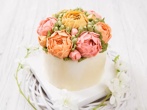 Bröllop Festlig Födelsedagstårta Med Rosenblommor Alla Hjärtans Dag Mors Dag — Stockfoto