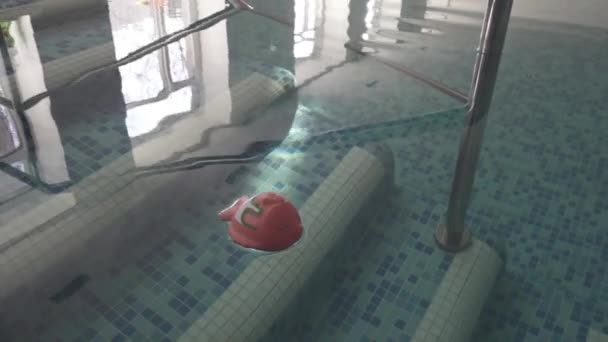 Escalier menant à la piscine Surface de l'eau réfléchissante de la lumière — Video