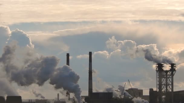 Tubi di fumo della fabbrica di inquinamento atmosferico . — Video Stock