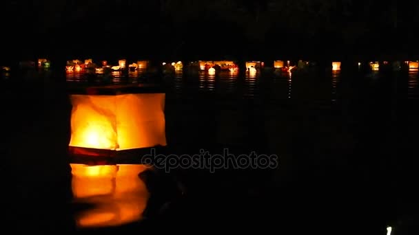 Paper Lanterns at Night on the Water — Stock Video