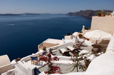 Santorini Island, Oia Köyü üzerinden caldera görünümünü.