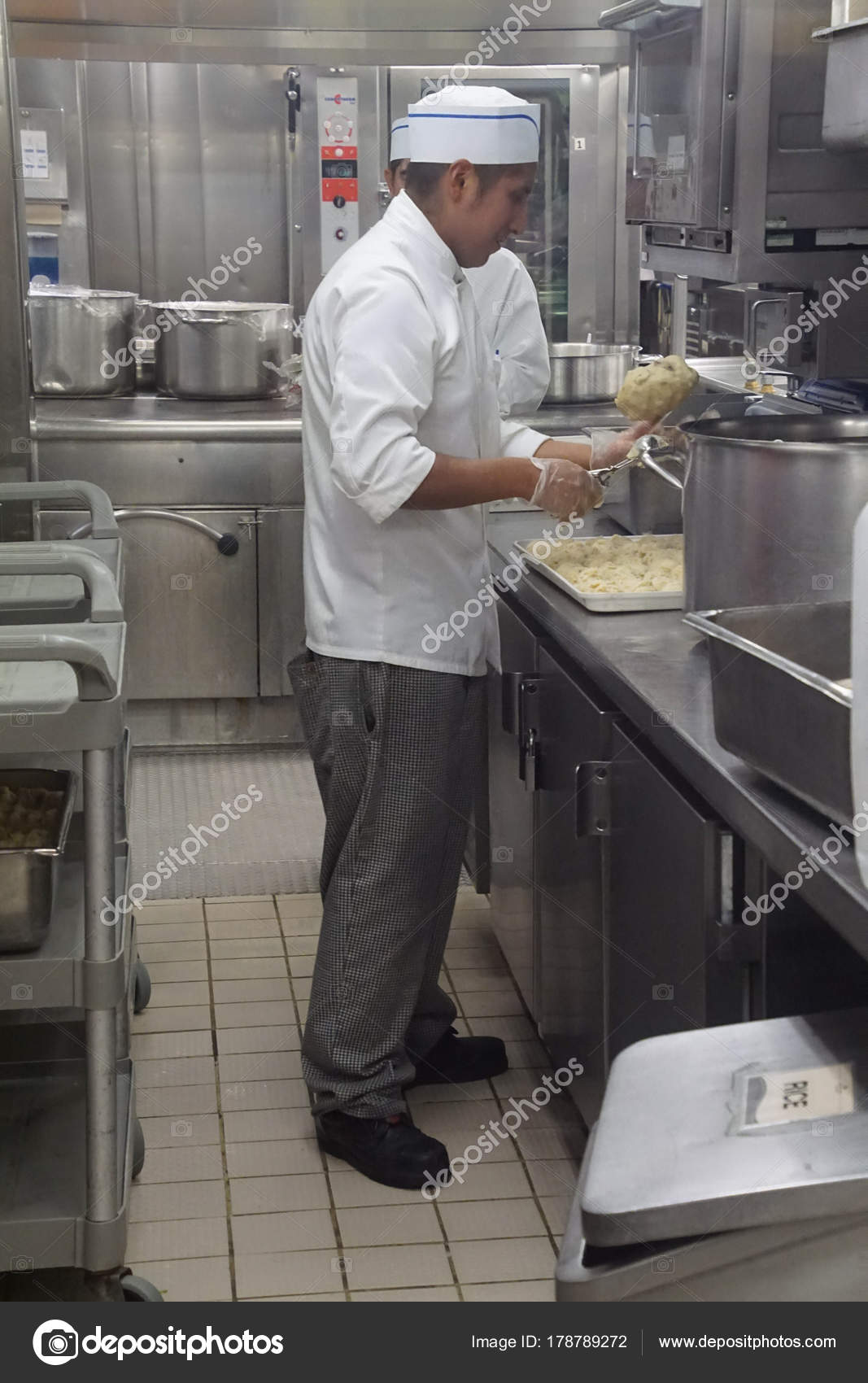 Kitchen Crew Work In The Galley Of A Cruise Ship Stock Editorial