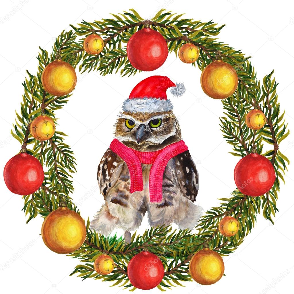 Guirlande De Noël Aquarelle Avec Branche De Sapin Boules