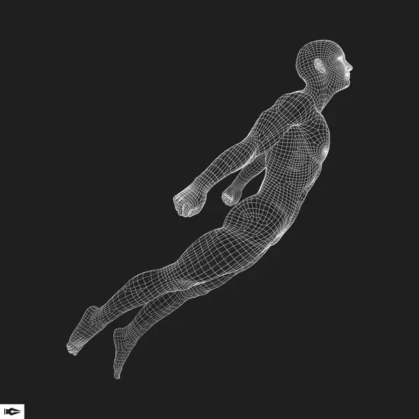 Atlama adam poligonal tasarım. adam geometrik tasarım 3D modeli. B — Stok Vektör